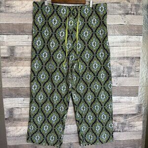 Vera Bradley All Cotton Corduroy Colorful Boho Pants Drawstring Blues Greens XL